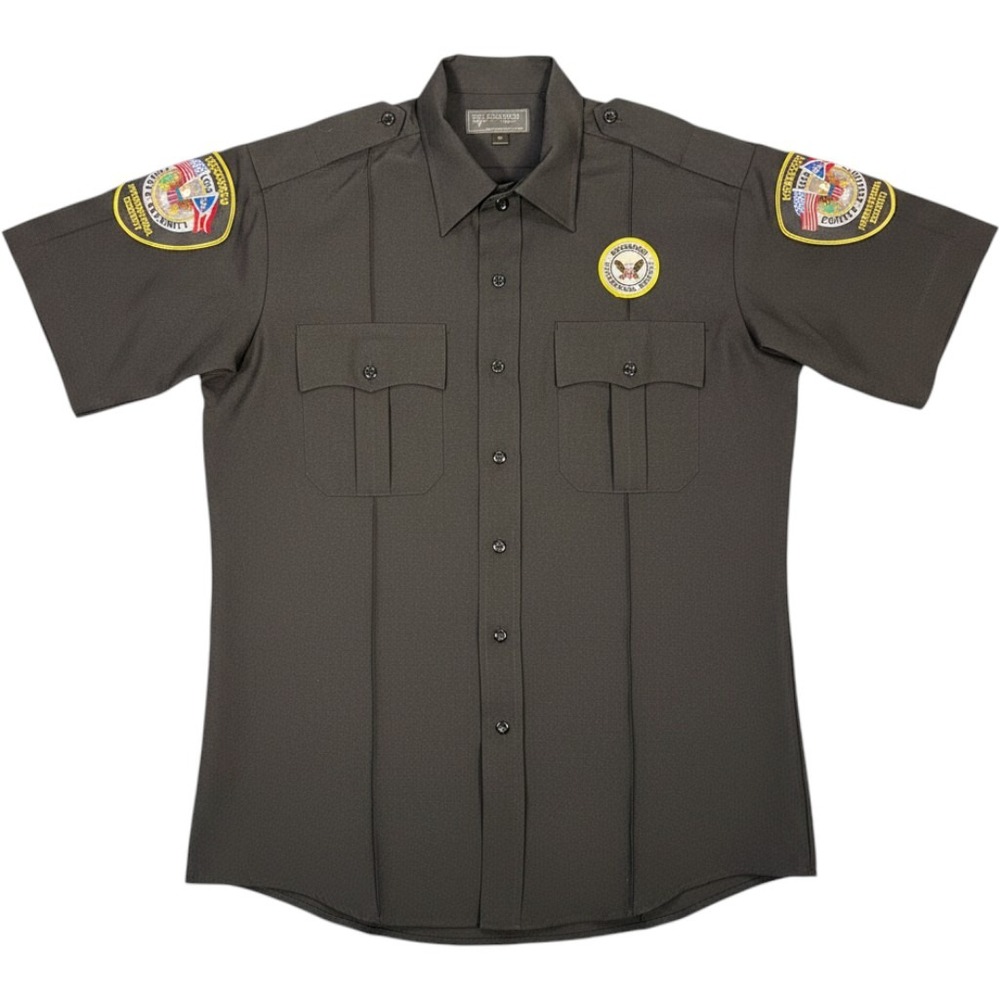 Tact Squad Mens Security Uniform Shirt Kerberos International Patches Black L